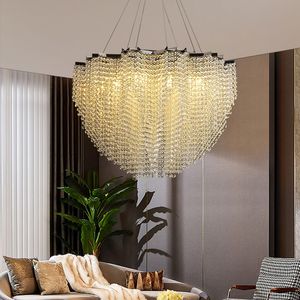 Luksusowe kryształowe światła wisiorka nowoczesne domowe dekoracja jadalnia życiowy żyrandol żyrandol Złote Tassel LED LED Oświetlenie