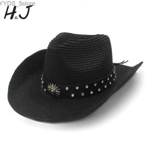 Wide Brim Hats Bucket Hats Str Western Cowboy Hat for Women Men Jazz Sombrero Cap Summer Hombre Cowgirl Hat With Roll Up Wide Brim Size 56-58CM YQ231116