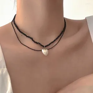 Collane con ciondolo Catena a collo a cuore a doppio strato Collana girocollo a lunghezza regolabile Eleganti cravatte Gioielli per ragazze Donne Goccia