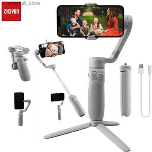 Stabilizatörler Zhiyun Smooth Q4 3 eksenli gimbal stabilizatör katlanabilir selfie çubuğu, cep telefonu için uzatma çubuğu uygulama kontrolü ile mobil mobil q231116