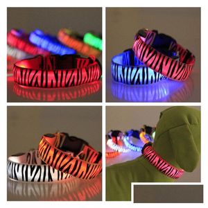 Hundhalsar Leases Flashing Pet Collage Lighted Up Nylon LED Dog Colorf Zebra Style Collar 2,5 m Bredd 8 Drop Leverans Home Garden P DHys3