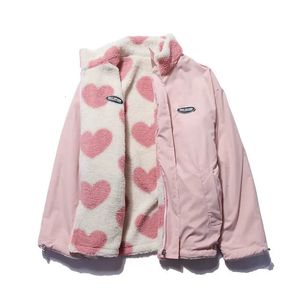 Women's Jackets Double-sided heart shape design lamb plush women's coat cotton clothes winter warm windproof jacket street Y2K clothing 231116