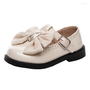 Flat Shoes Girls Pu Leather 2023 Spring Baby Bowtie Kids Fashion White Princess Black Child Party E619