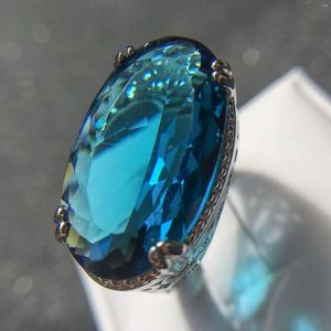 Cluster-Ringe, modisch, hellblau, großer Edelstein-Ring, elegante Braut, Hochzeit, exquisiter Schmuck, Charme, Damen-Cocktail-Party, Geburtstagsgeschenk