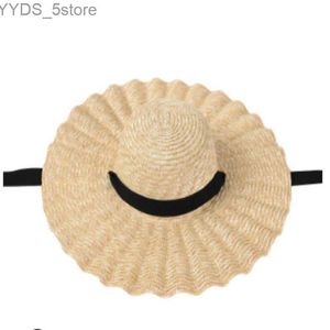 Wide Brim Hats Bucket Hats Natural Large Wide Brim Wavy Ruffles Hats wheat-str Hat Women Summer Fringe Beach Hat Weave Sun Hat With Black White Belt YQ231116