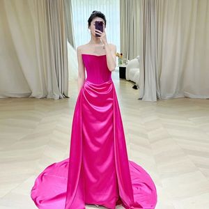 Pink Prom Evening Dress Women Niche Rose Red Tube Top Strapless Sexy Gown Party Mermaid Dress Bridal