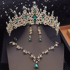 Conjuntos de joias de casamento coroa verde nupcial para mulheres gargantilha colar com tiaras vestido baile acessórios de noiva 231116