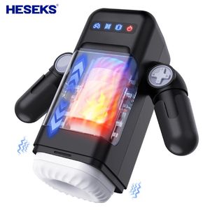 Pump Toys Heseks Automatisk tryckning vibrerande med uppvärmning av onani för män verklig vagina avsugning manlig onanator 231116