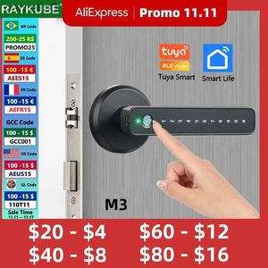 Smart Lock RAYKUBE M3 Tuya BLE Smart Fingerprint Door Lock Password Lock with Keys Smartlife Tuya APP Unlock For Indoor Wooden Metal DoorL231116