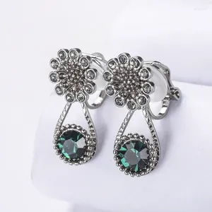 Stud Earrings SALE Forest Flower Ancient Ear Clip Crystal From Austrian Fashion Zircon Elegant Padded Clips