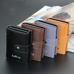 Card Holders Men Wallets Hasp Small PU Leather Slim Mini Wallet Qaulity Male Purses With Automatic Snap Fastener Clip