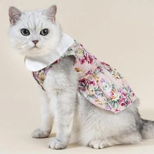 猫の衣装軽量夏の薄い子犬ドレス花柄のプリントスカートコットンプリンセスターンダウンカラーペット用品