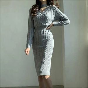 Grundlegende Freizeitkleider Jodimitty Koreanische Mode Pullover Kleid Frau Herbst Winter Twisted Stricken Für Frauen Pollover Slim Bodycon 231116