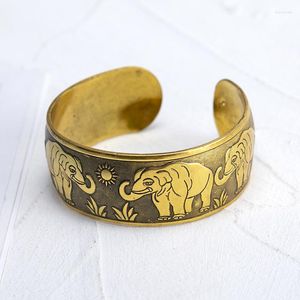 Bangle Gold Color Silver Plated Antique Bronze Metal Elephant Open For Women Vintage Carved Cuff Wide Armband smyckespresent