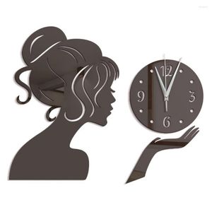 Wall Clocks Clock Girl Mirror Sticker Acrylic Waterproof Decal Home Living Room Decor