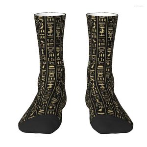 Calzini da uomo alla moda geroglifici stampati in oro nero per uomo donna elasticizzati estate autunno inverno equipaggio della cultura dell'antico Egitto