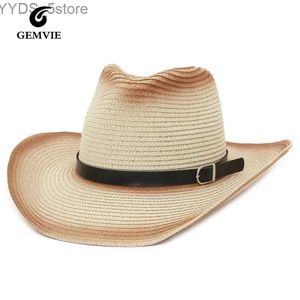 Breda randen hattar hink hattar 2022 Summer strem kvinnor svart västerländsk cowboy hatt bred grim papper hatt utomhus sombrero hombre cowgirl hatt yq231116