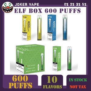 ELF BOX 600 Puffs Originais E Cigarros 0% 2% 3% 5% 2ml Pod Pré-cheio 450mAh Bateria 10 Sabores Descartáveis Vape Pen Puffs 600 em estoque