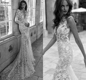 Designer Lace Mermaid Wedding Dresses For Women Plunging V Neck med avtagbara långa ärmar Brudklänningar Slim Fitted Court Train Vintage Vestidos de Novia CL2937