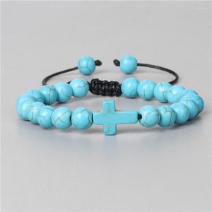 Strand Men Natural Stone Branslet Cross Krzyżki Plecione klasyczne bransoletki Malachite Onyx dla kobiet lecznicę biżuterii różańca