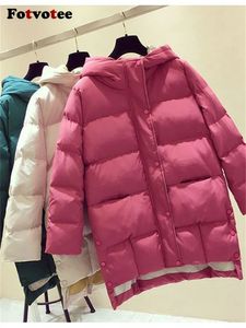 Mulheres Down Parkas Fotvotee Jaqueta de Inverno Mulheres Com Capuz Engrossar Senhoras Quentes Casacos Longos Elegantes Botão Down Oversized Outerwear Streetwear Parkas 231115