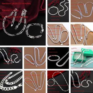 925 Sterling Silver Plated Men Bracelet Necklace jewelry set 3:1 Figaro chain Box Chain Hemp Rope Chain Side Chain Snake Chain Cuba Chain 3mm 4mm5mm 6mm 7mm 8mm 10mm 12mm