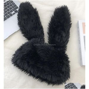 Beanie / Skull Caps Beanieskl Caps Long Ear Rabbit Hair Plush Beanies Chapéu Mulheres Fofo Proteção Quente Bomber Party Personalidade Street F Dhenr