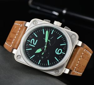 Mechanical Sports BR Men039s Watch ROSS Watch Waterproof World Time All hands can be operated Personalized square metal dial Fu3713557