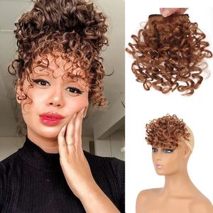 Bangs syntetiska lockiga för kvinnor afro puff kinky klipp i hårstycken naturlig stil värmebeständig fiber hår 231115