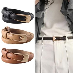 Belts Retro Simple Wild Thin PU Leather Belt Female Girl Solid Color Gold Metal Buckle Chic Waist Jeans Pants Decor Waistbands