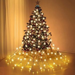 Árvore de natal topper estrela luzes ao ar livre à prova dwaterproof água led cachoeira lâmpada decoração natal luz da corda fadas para festa decoração casa