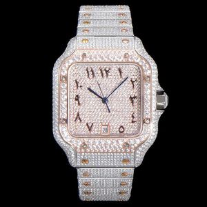 럭셔리 시계 전체 다이아몬드 남성 시계 자동 기계식 40mm 다이아몬드 스터드 스틸 팔찌 손목 시계 비즈니스 손목 시계