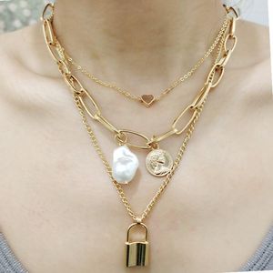 Correntes Lover multicamada Bloqueio colar de colar steampunk steampunk Cadeia Cadeia Coreia Casal Jewelry Gift