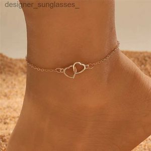 Anklets Ins Fashion Silver Color Double Heart Anklet for Women Bling Hollow Out Foot Ankle Leg Bracelet Chain JewelryL231116