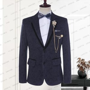 Herren Anzüge 2023 Mode Männer Business Dunkelgrau Schwarz Samt Revers Brief Muster Anzug Männlich Slim Fit Hochzeit Bräutigam Jacke Blazer Mantel