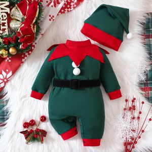 Rompers Christmas Autumn Boys and Girls Greeved Green Talle Pants Pants Ubranie dla dzieci z kapeluszem 231116