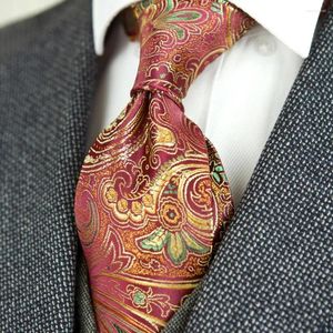 Fliegen Wunderschöne florale Paisley-Gold-Rot-Lila-Rosa-Schwarz-Herrenkrawatte aus Seide, Jacquard, gewebt, Großhandelsmarke