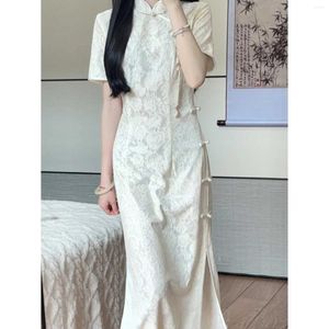 Ubranie etniczne 2023 Autumn Chinese Style Cheongsam Dress for Women Spring i Slim A-Line Line Long Long Sleved Średnia długość Qipao