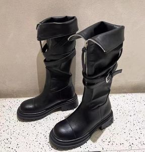 2023 Boots Designer Underknee Women's Martin Boots Belt Buckle Thick Sole Motorcycle Rider Boots High Sleeve Fashion Boots