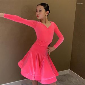 Stage Wear 2023 Latin Dance Costumes for Girls Long Sleeved Veet Suit Practice Clothes Chacha Rumba Tango Dress DN14210