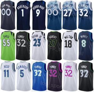 Tryck män kvinnor stad basket anthony edwards jersey 5 rudy gobert 27 karl-anthony städer 32 naz reid 11 Kyle Anderson 1 tjänade klassiskt anpassat namnnummer