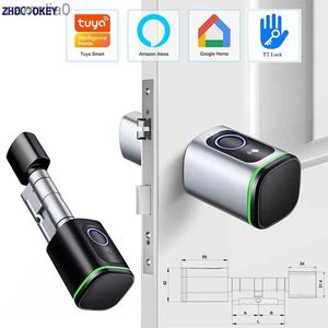 Smart Lock Tuya Bluetooth Ttlock App Impronta digitale biometrica Carta RFID Serratura a cilindro europeo Serratura elettronica intelligente Porta senza chiave Vecchia porta SostituisciL231116