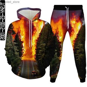 Männer Trainingsanzüge Herbst Männer Harajuku Stil Trainingsanzug Kleidung Hoodies Hosen 2 stücke Set Frauen Tier Galaxy Tree Road Gedruckt Anzug Plus Größe S-6XL Q231117