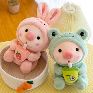 Plush Dolls 9 8in 25cm Cute Piglet Stuffed Animals Toy Soft Plushies Throw Pillow Pig Doll with Boba Tea 231115