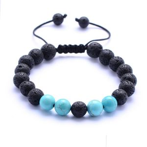 Charm Bracelets 8Mm Natural Turquoise Black Lava Stone Bead Weave Bracelets Aromatherapy Essential Oil Diffuser Bracelet For Women Men Dhsar