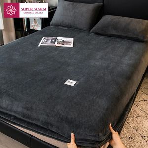 Conjuntos de lençóis WOSTAR macio quente de pelúcia lençol elástico capa de colchão fofo coral velo roupa de cama inverno casal luxo cama de casal 231115