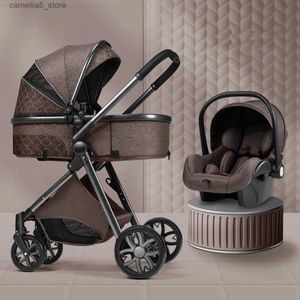 Kinderwagen# Luxus-Kinderwagen, 3-in-1-Hochformat-Babywagen, kann sitzen und liegen, tragbarer Kinderwagen, Babywiege, Babyschale, kostenlos Q231117