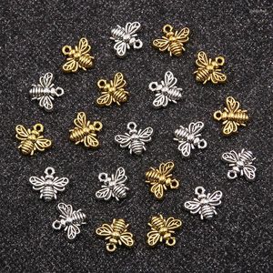 Encantos 40 pçs 12x13mm atacado liga de metal simulação pequena abelha animal pingente para fazer jóias diy artesanato artesanal