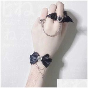 Toe Rings Handgjorda ovanliga glänsande Rheinestone Love Heart Demon Bat Wings Cross Harajuku Lolita Angel Tassel Ring For Women Jewelry New D Dhzec