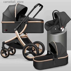 Strollers# Luxury baby stroller 3 in 1 High landscape strollers baby car trolley pram baby Carriage four wheels newborn travel Pushchair Q231116